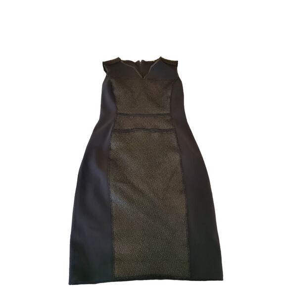 Elie‎ Tahari Lambs leather trim scuba dress Medium - Picture 1 of 8